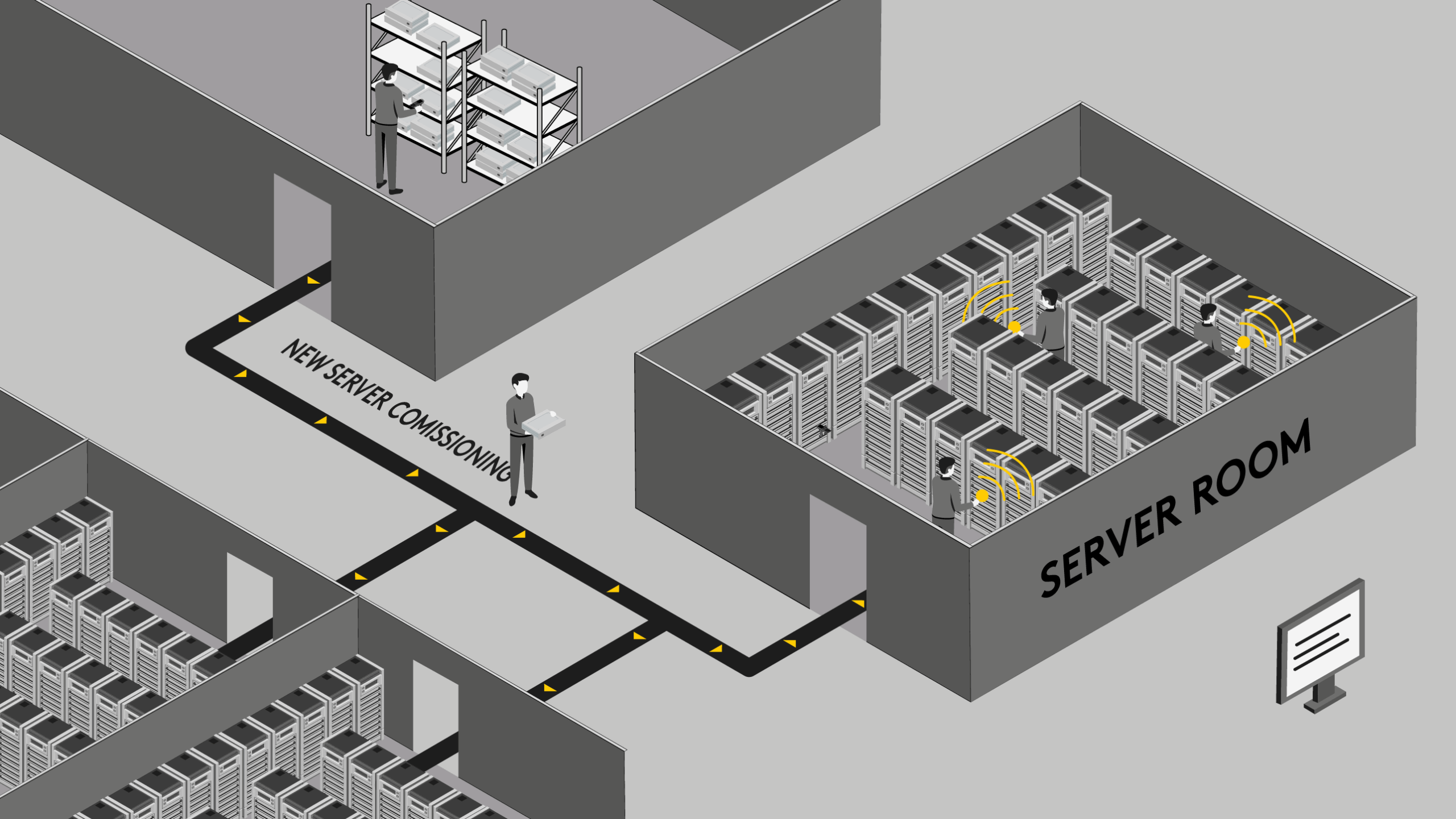Graphic from birds-eye view of a data center