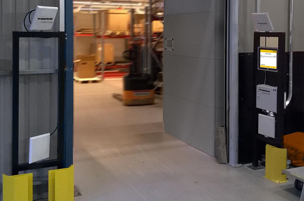 A picture from industrial warehouse - a doorway that is equipped with RFID gates