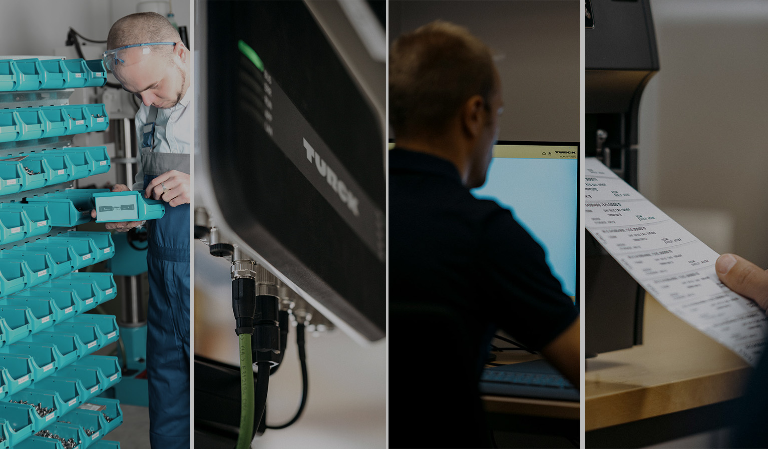 Picture divided into 4 explaining the process of e-kanban with RFID