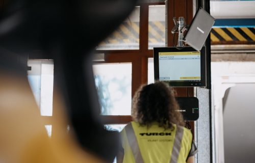 Person approaching loading dock at distribution center